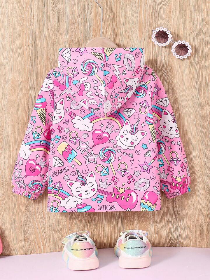 Baby girl pink printed style zip-up hoodie - #Z-0097 Shopcify