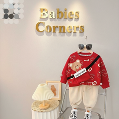 RED HAPPY BEAR KIDS WINTER PANEL TRACKSUIT
