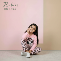 PINK Cute Kitty with cheetha pajama Printed Kids Wear