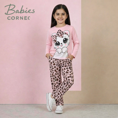 PINK Cute Kitty with cheetha pajama Printed Kids Wear