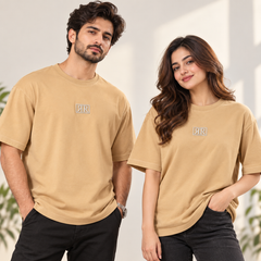 Desert Sand Drop-Shoulder T-Shirt with Center Logo Unisex