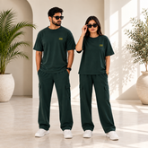 Forest Green Drop-Shoulder T-Shirt with Side Logo Unisex
