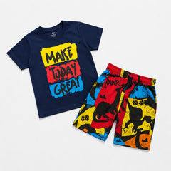BLUE MAKE TODAY GREAT HALF SLEEVES KIDS WEAR
