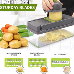 Vegetable Chopper, 16-in-1 Multifunctional Food Chopper, 8 Blades Vegetable Slicer, Onion Chopper Vegetable Cutter & Adjustable Veggie Slicer, Potato Dicer Chopper, Container for Salad Garlic | Grey Shopcify