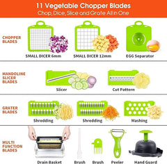Vegetable Chopper, 16-in-1 Multifunctional Food Chopper, 8 Blades Vegetable Slicer, Onion Chopper Vegetable Cutter & Adjustable Veggie Slicer, Potato Dicer Chopper, Container for Salad Garlic | Grey Shopcify