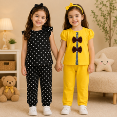 Black Polka Dot & Yellow Bow Casual Outfit (Pack of 2)