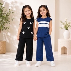 Cotton Sleeveless Top & Wide Leg Trouser 2-Piece Outfit Set Pack of two