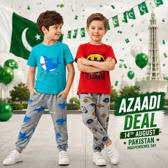 Shark & Superhero Print Cotton Night Suit Set ( Pack of two ) D34