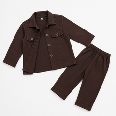CHOCLATE BROWN FULL SLEEVES SHIRT DOUBLE POKET KIDS WEAR