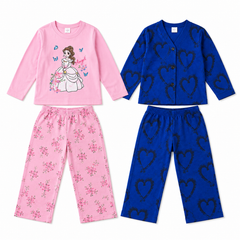 V Neck Blue Heart + Pink Princess Girl (Pack of 2)