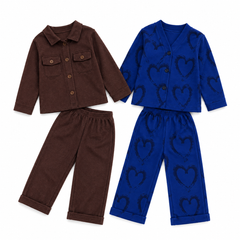 V Neck Blue Heart + Brown Full Sleeves Shirt Double Poket (Pack of 2)