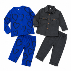 Charcol Full Sleeves Shirt + V Neck Double Blue Heart (Pack of 2)