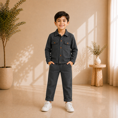 BROWN FULL SLEEVES SHIRT DOUBLE POKET KIDS WEAR