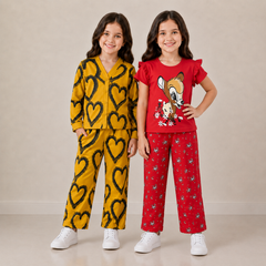 Yellow V Neck Herat + Maroon Cute Girl (Pack of 2)