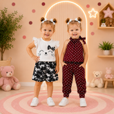 White Black Tie-And-Die + Maroon Dot Short Set (Pack of 2)
