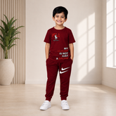 Boys Mehroon POLO Graphic Co-Ord Set – Premium Cotton Summer Outfit