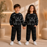 Black Bear Face printed kids suit for winter