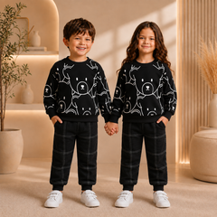 Black Bear Face printed kids suit for winter