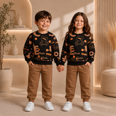 Dark Brown Text Design Printed Kids Suit For Winter