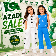 White Ribbon Stripe Co-Ord Set & Blue Ribbon Sleeveless Co-Ord Set for Girls (Pack of 2)D10