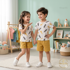 YELLOW MINI LEAF KIDS SHORT SLEEVE KIDS WEAR