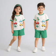 GREEN MINI CARS KIDS SHORT SLEEVE KIDS WEAR