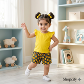 Yellow Sunflower printed kids short sleeves less