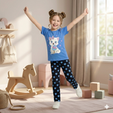 BLUE CAT WITH BLACK PAJMA PRINTED KIDS WEAR