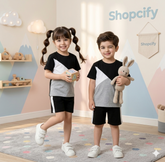 BLACK AND GRAY PANAL SHIRT KIDS SHORT SLEEVE KIDS WEAR