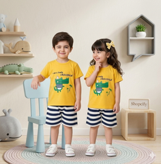 Lovely Crocodile Printed Short Sleeve Kids Wear