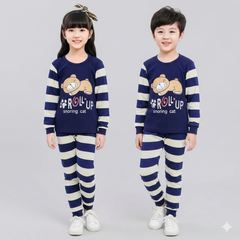 BLUE ROLL UP PRINTED KIDS WEAR