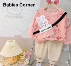 PEACH HAPPY BEAR KIDS WINTER PANEL TRACKSUIT