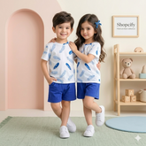 BLUE MINI LEAF KIDS SHORT SLEEVE KIDS WEAR