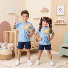 BLUE CARE BEAR PRINT SHORT-SLEEVE TEE & SHORTS SET