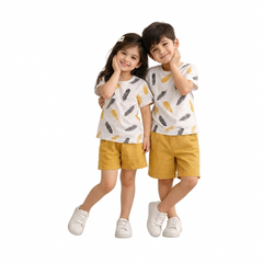 YELLOW MINI LEAF KIDS SHORT SLEEVE KIDS WEAR