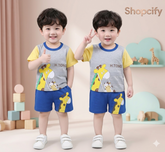 YELLOW GIRAFFE PRINTED SHORT SLEEVE KIDS WEAR