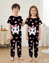 Black Kitty with black hearts Printed Kids Wear