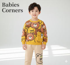 YELLOW BEAR POCKET STYLE WINTER KIDS TRACSUIT