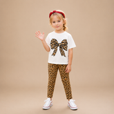Leopard Bow Kids Co-Ord Set – Trendy T-Shirt & Printed Tights