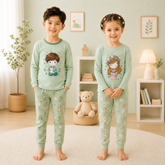 Green Sleepy Princess Printed Kids Night Suit