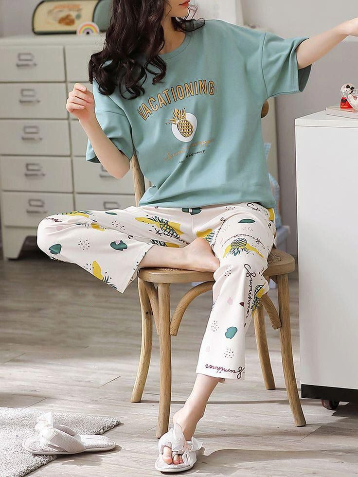 Sky Blue Vacationing Pajama Set Shopcify