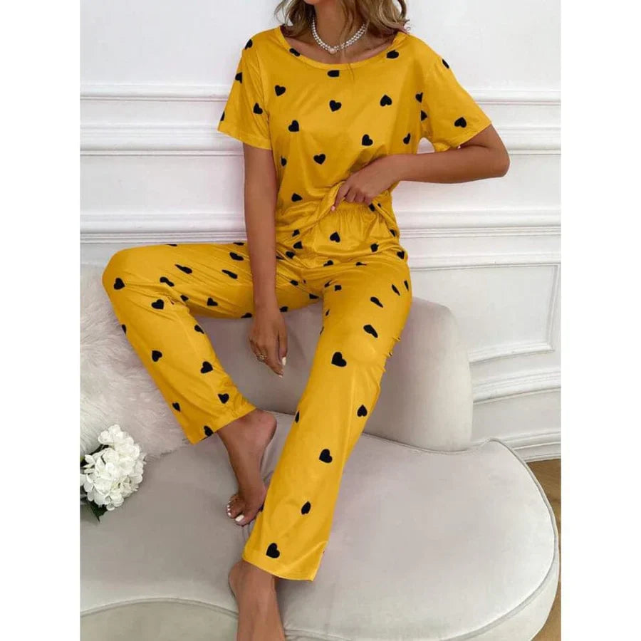 Yellow & Black Heart Printed Women's P Sets