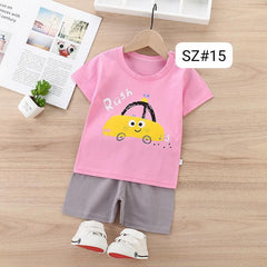 Pink Mini Car Printed Short Sleeve Kids Wear