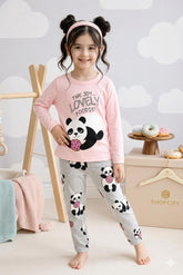 Lovely Panda Kids Pajama Set Pink & Grey – Cute Cartoon Night Suit for Girls