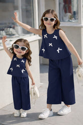 Blue : Girls Stylish Sleeveless Top & Wide-Leg Pants Co-Ord Set