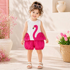 Girls Premium Summer Co-Ord Set – Flamingo Print Sleeveless Top with Bubble Shorts