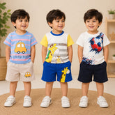 Lucky Car, Giraffe & Football Print T-Shirt with Shorts (Pack of 3)
