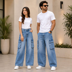 Unisex Light Blue Baggy Denim Pants – 6 Pocket Wide-Leg Jean