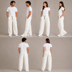 Unisex Off-White Baggy Trousers – 5 Pocket Wide-Leg