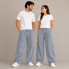 Blue & White Striped 4-Pocket Baggy Pants – Unisex Casual Wear
